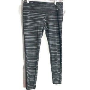 Nike Women Striped Legging Dri Fit Elastic Waist Pull On Black Gray Size Large